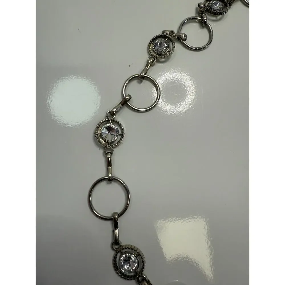 Silver Circle Link Rhinestone Chain Belt Y2K Glam Boho Layering Festival Chic